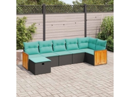 Vidaxl 7 Pcs Conjunto De Sofás P/ Jardim C/ Almofadões Vime Pe Preto