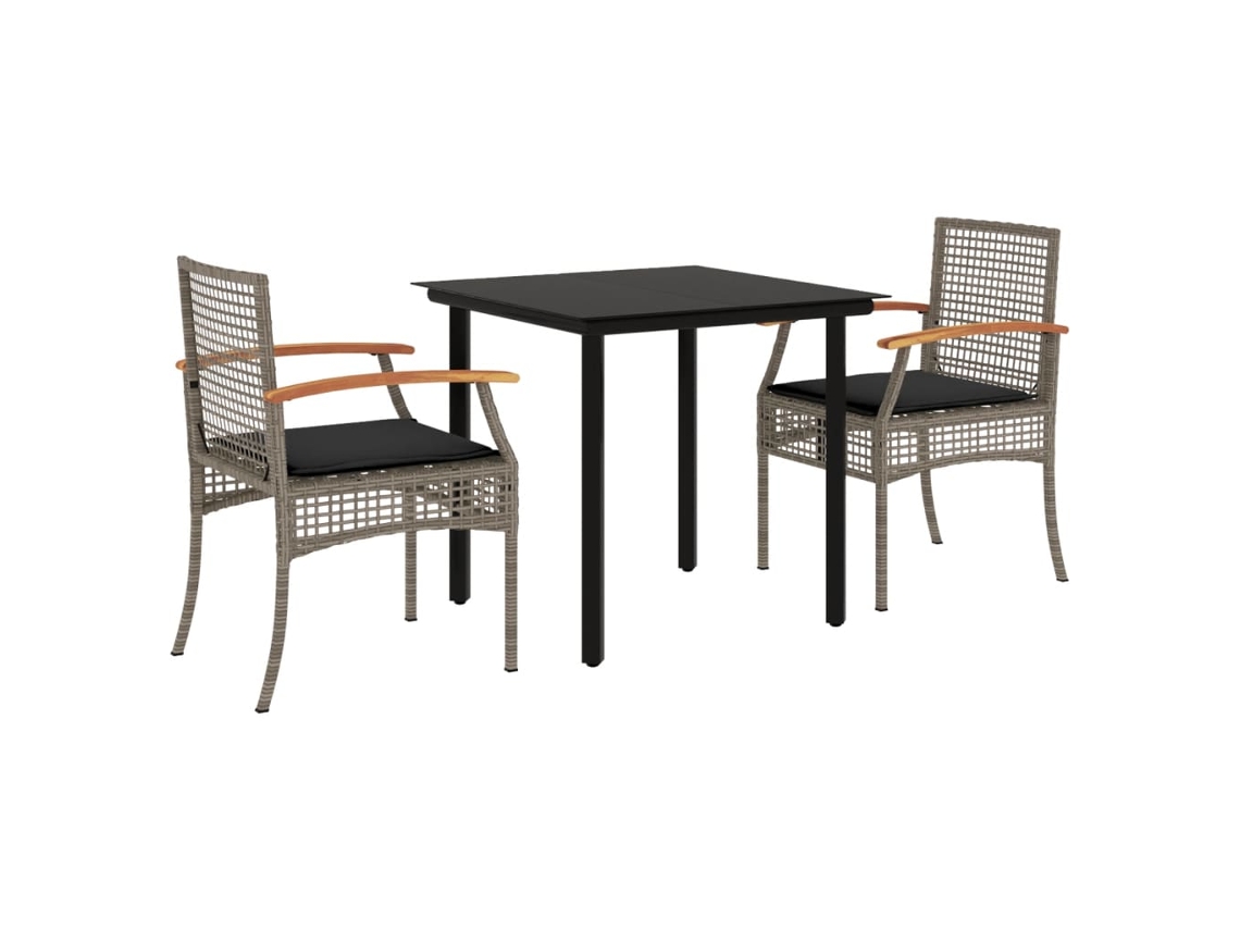 Conjunto de Jantar 3 Pcs para Jardim com Almofadões Vime Pe Cinza MAISON EXCLUSIVE (3 pcs)