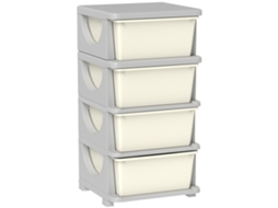Caixa Organizadora 4 Gavetas Plástico 37x37x76 Branco Creme