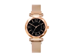 Relógio de pulso masculino casual com mostrador espelhado em ouro rosa e movimento de quartzo.