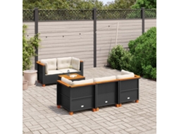 Vidaxl 6 Pcs Conjunto Sofás De Jardim C/ Almofadões Vime Pe Preto