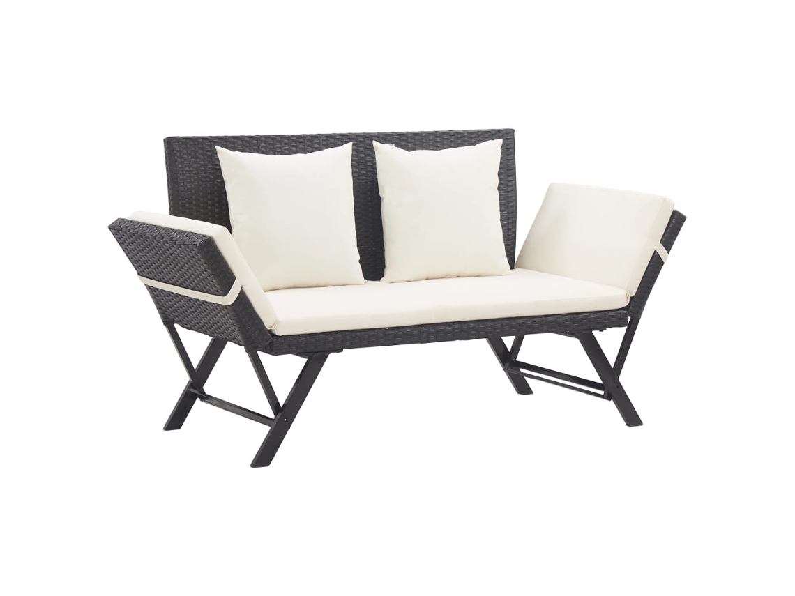 Vidaxl Banco De Jardim C/ Almofadões 176 Cm Vime Pe Preto
