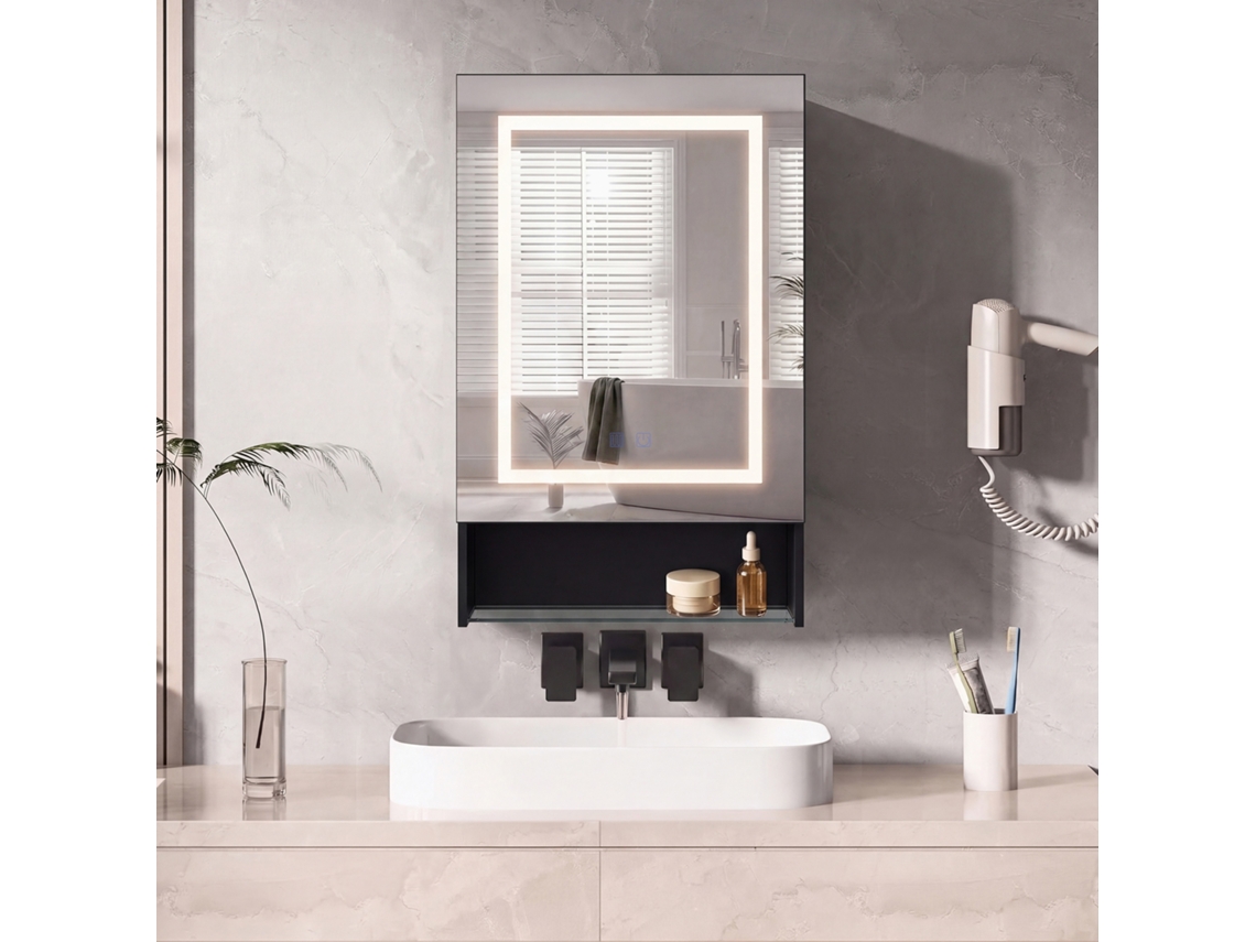 Armário De Banheiro 50x16x88 Cm Com Portas Luz Led, Armário De Parede Com Espelho, Prateleiras Ajustáveis, Prateleiras Ajustáveis, 3 Cores