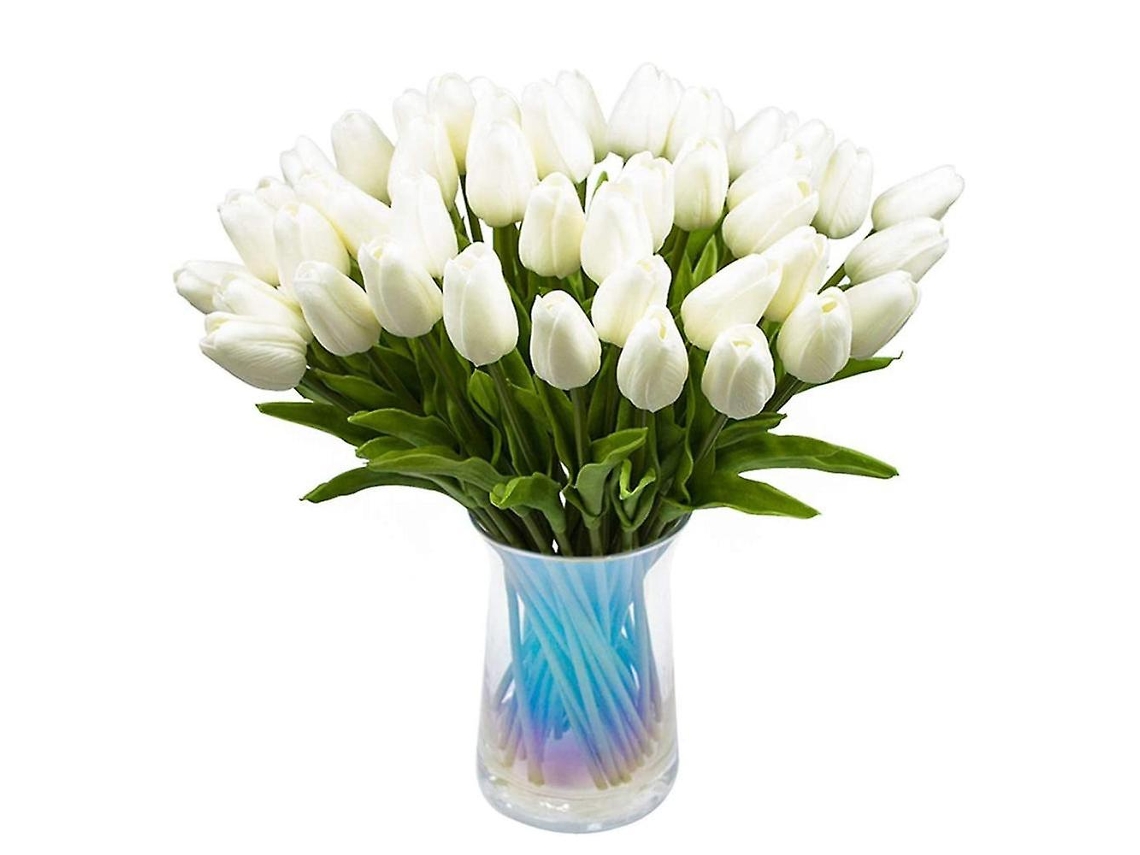 30 Tulipas Artificiais com Toque Realista, Buquê de Tulipas Holandesas em Pu, Flores de Látex Brancas AQUAFORGE (brancas)