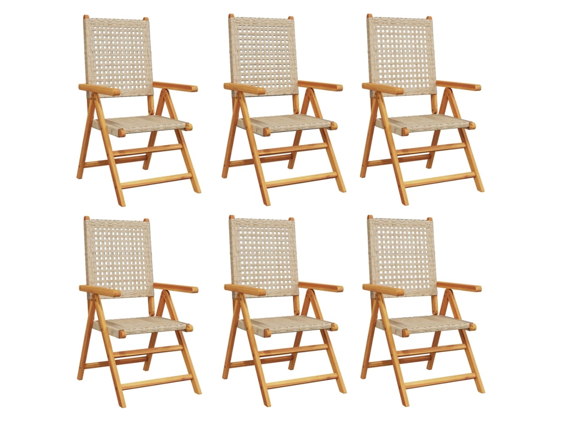 Maison Exclusive - Cadeiras Jardim Reclináveis 6 Pcs Vime Pe/madeira Maciça Bege