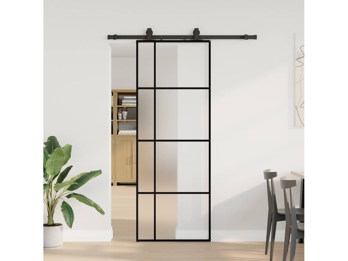 Vidaxl Porta Deslizante C/ Conj. Ferragens 76x205cm Vidro Esg Preto