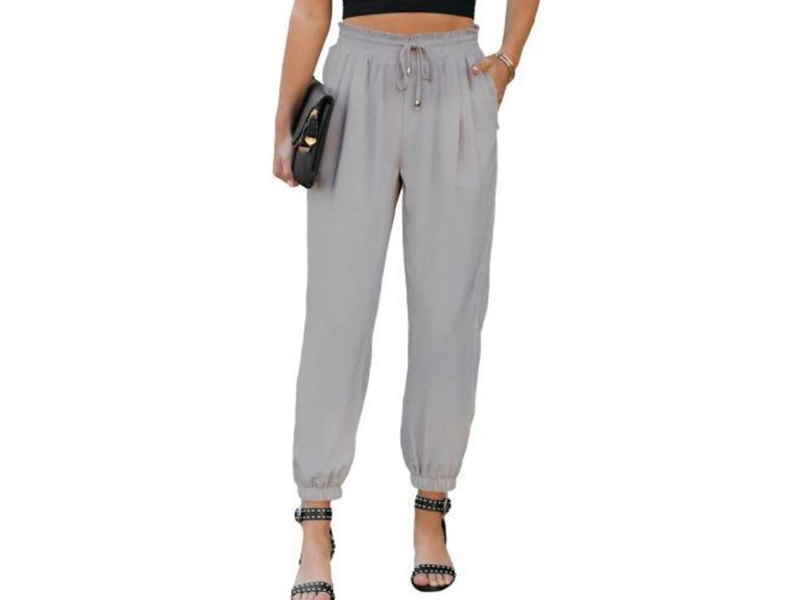 2026 pantalones Lino Mujer Casual Sueltos com Cintura Elástica e Bolsos Altos Confortáveis XL Gris