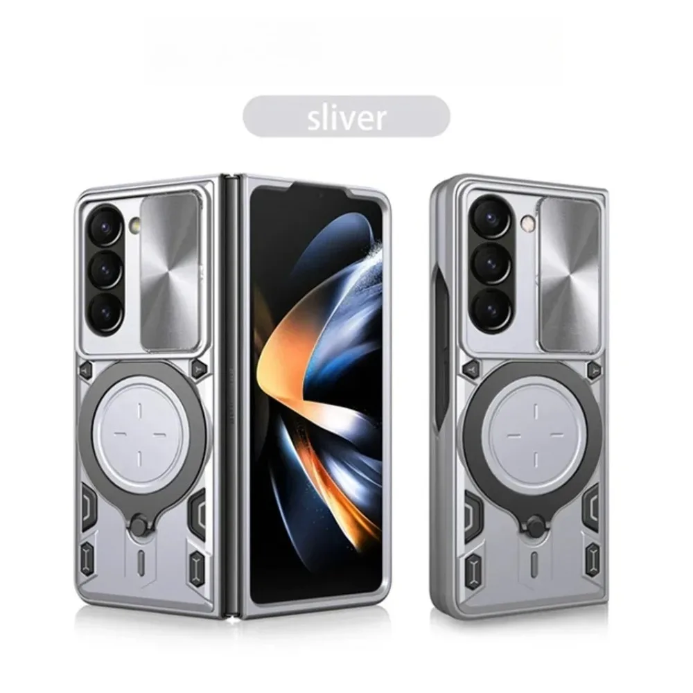 (prata, Galaxy Z Fold6) Capa Antichoque Com Anel Magnético Giratório 360° (compatível Com Suporte Veicular) E Tampa Deslizante Para A Câmera