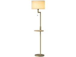 Candeeiro De Pé Com Mesa Auxiliar Lâmpada E27 Máx. 40w Ecrã De Linho Interruptor De Corrente E Carregador Usb Ø40x170 Cm Dourado