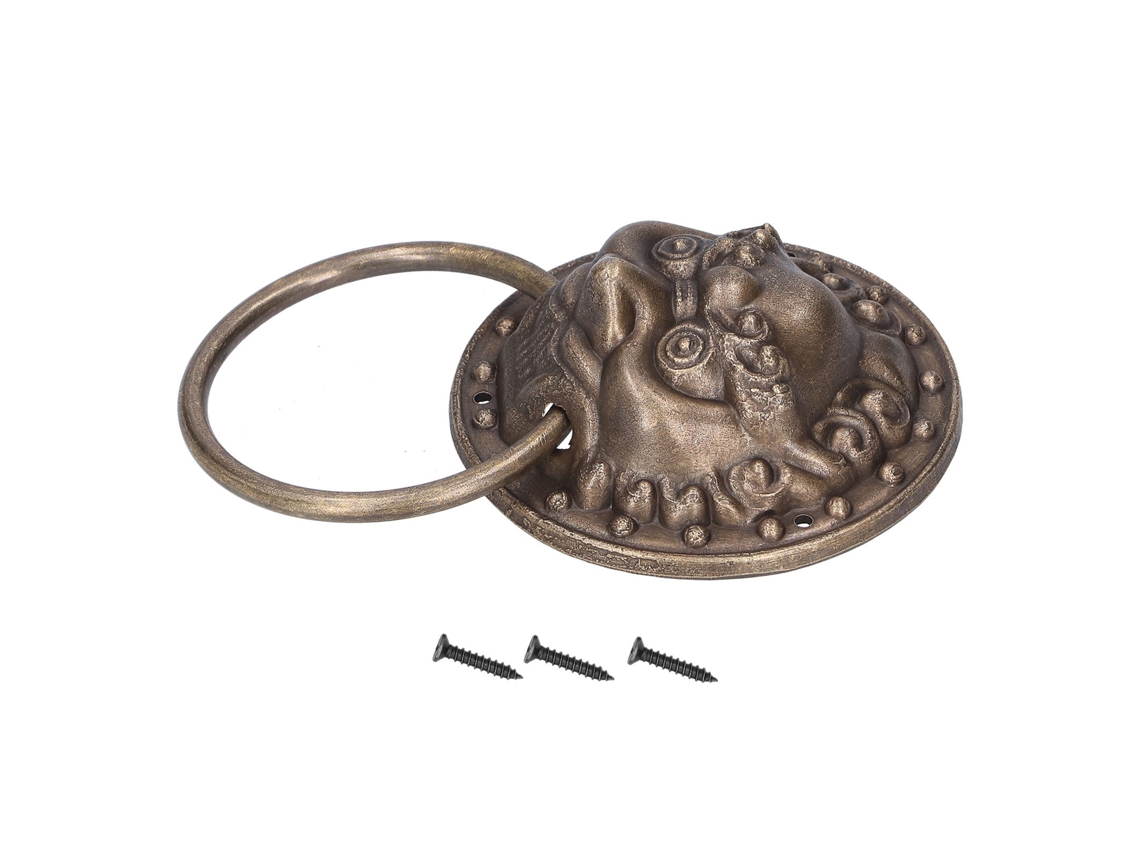 Chaveiro De Porta Antiga Puxador Latão Cabeça De Leão