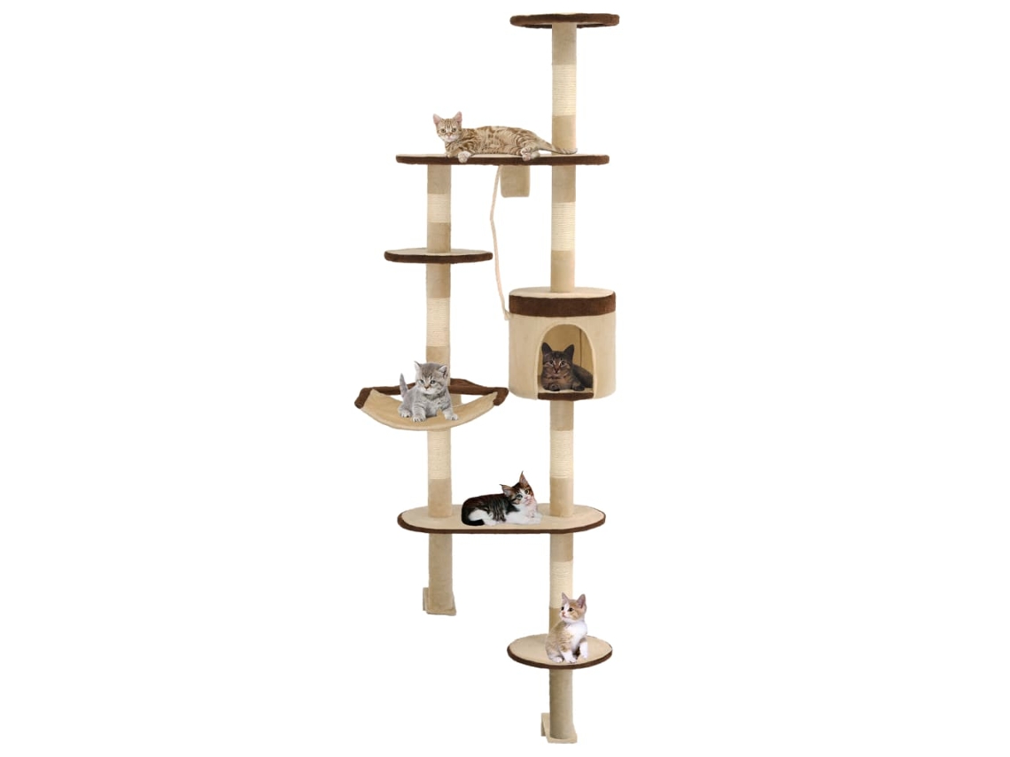 Vidaxl Árvore P/ Gatos Parede Arranhadores Sisal 194 Cm Bege/castanho