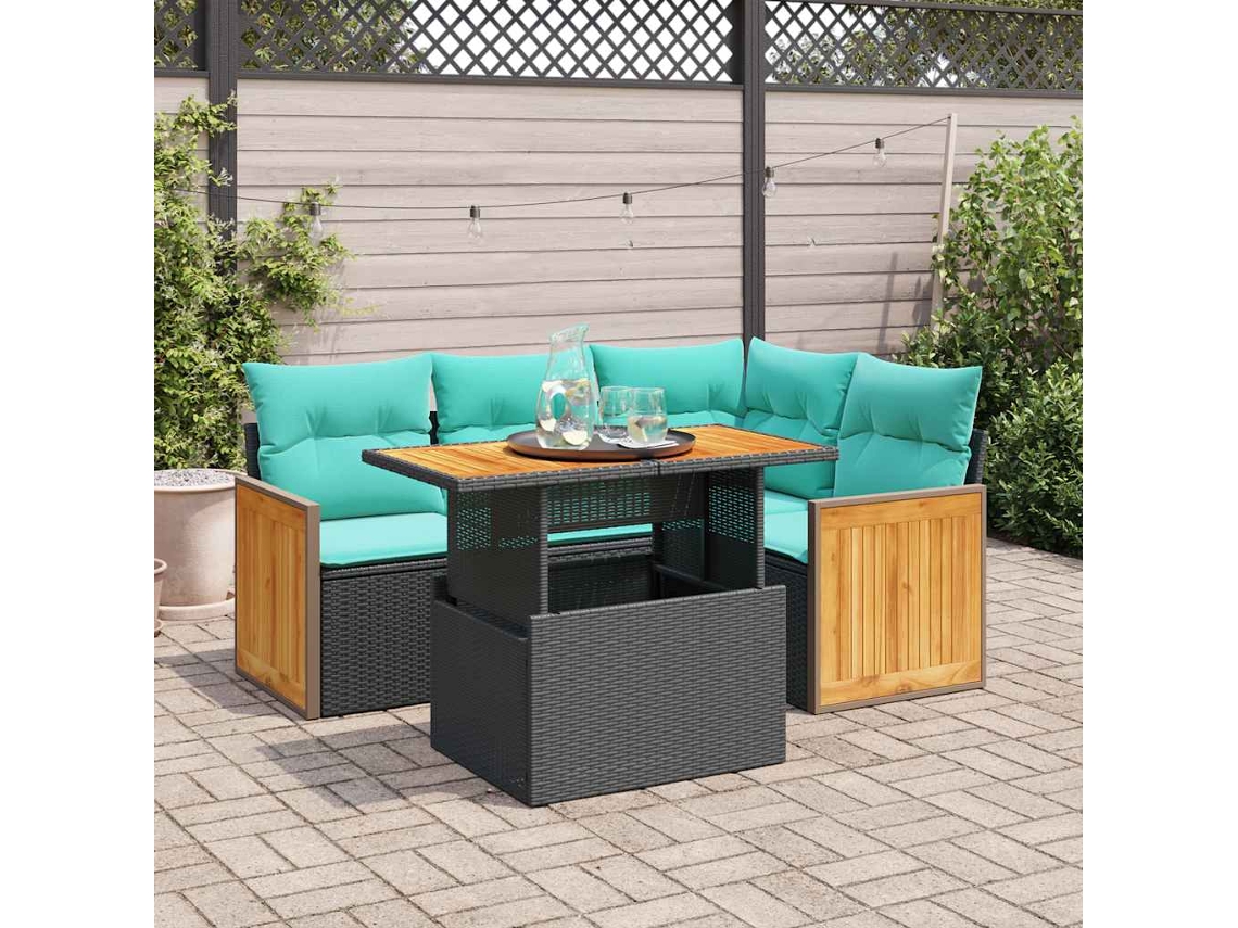 Vidaxl 5 Pcs Conjunto Sofás De Jardim Com Almofadões Acácia E Vime Pe