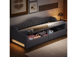 Daybed Acolchoada 90x200 Com Cinto De Led E Armazenamento Por Baixo, Cinza-op