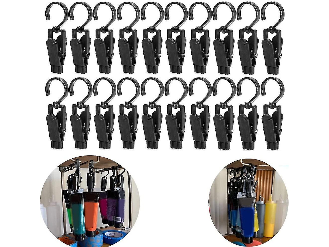 20 Ganchos de Plástico Giratórios, Super Fortes, para Pendurar Roupa, Casa e Viagens, 4,3 polegadas, Preto S/MARCA