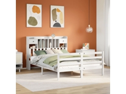 Cama Com Estante Sem Colchão 160x200 Cm Pinho Maciço Branco