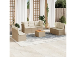 Vidaxl 8 Pcs Conjunto De Sofás P/ Jardim Com Almofadões Vime Pe Bege