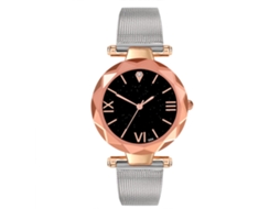 Relógio de Pulso Feminino Quartzo com Números Romanos e Dial Estrelado Prata