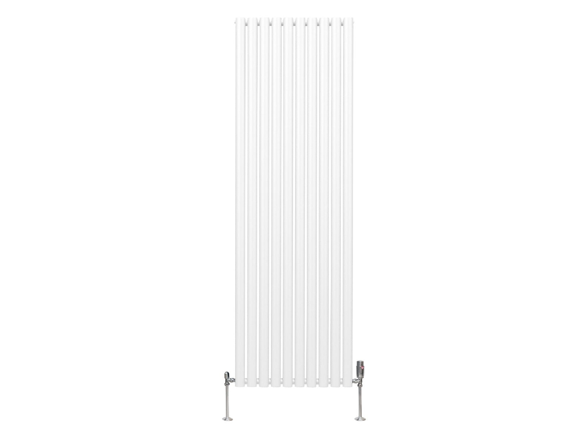 Radiador Vertical Oval Em Aço Carbono Branco 1800x600mm Com Potência 8026 Btu E Válvulas Termostáticas Cromadas