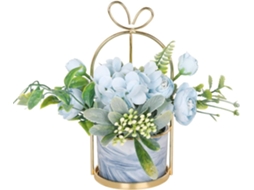 Arranjo de Flores Artificiais de Seda com Vaso, Hortênsias e Crisântemos Artificiais para Casa e Casamento AQUAFORGE