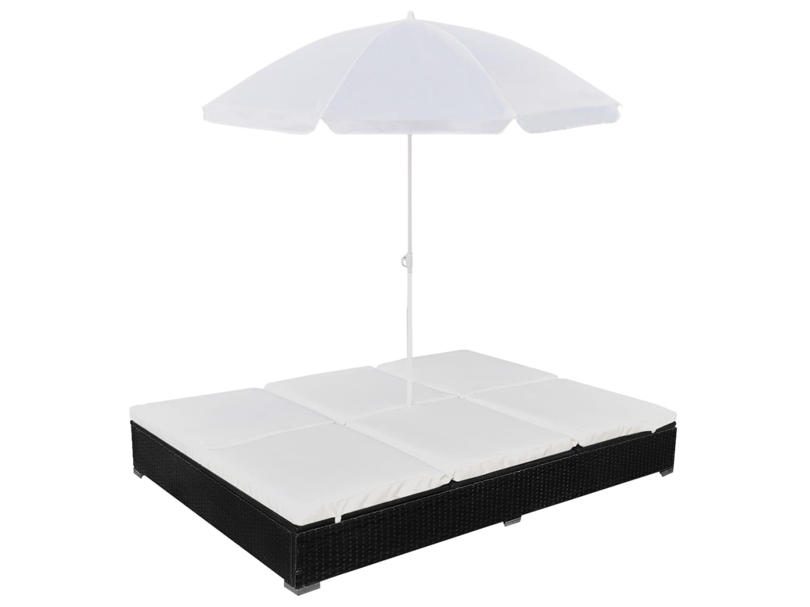 Vidaxl Espreguiçadeira De Exterior Com Guarda-sol Vime Pe Preto
