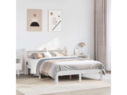 Vidaxl Estrutura De Cama C/ Cabeceira 150x200 Cm Pinho Maciço Branco