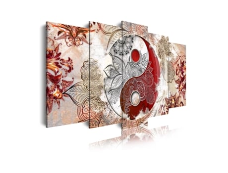 Quadro Moderno DEKOART Ying Yang Abstratos Zen Bege Vermelho (150 X 80cm)