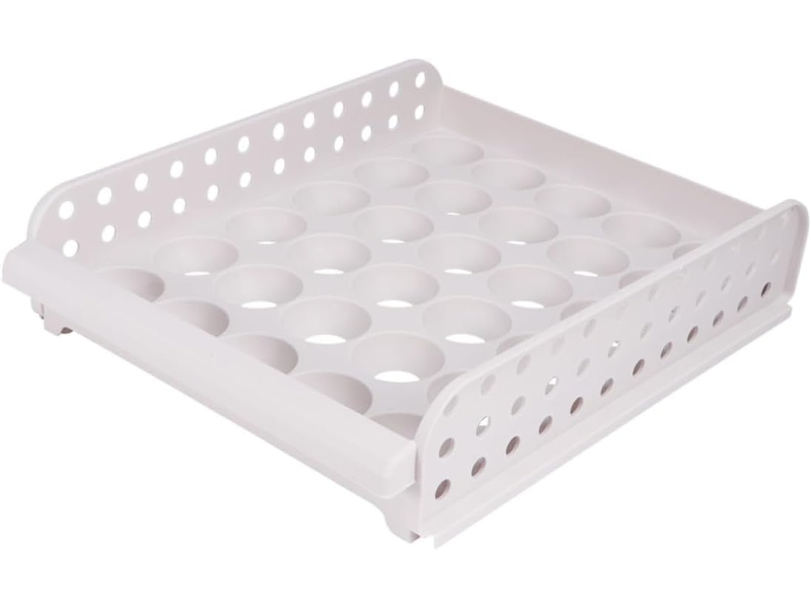Caixa De Ovos Empilhável De Plástico Pp Branco Com 30 Compartimentos E Design Canelado.