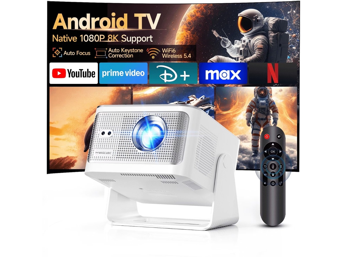 Projetor 8k Smart Mini Portátil Projetors Com Wifi 6, Bluetooth 5.4, 600 Ansi, Foco Automático, Rotação 180° E Android,ideal Para Cinema Em Casa