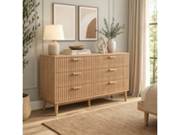 Cómoda com 6 gavetas 100x34x73, móvel de arrumação em efeito madeira canelado, aparador com ripas verticais para quarto, sala, vários tons de madeira