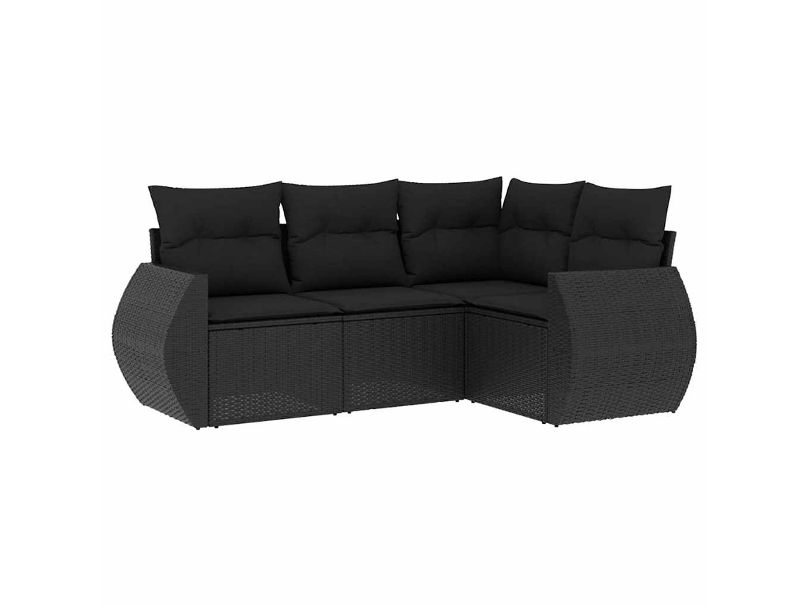 Conjunto de Sofás 4 Peças Jardim com Almofadões Vime Pe Preto MAISON EXCLUSIVE