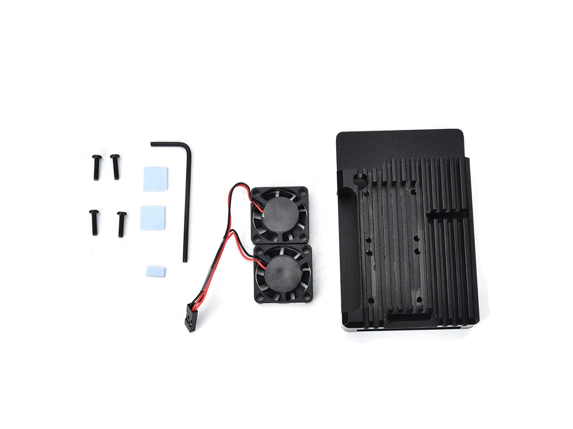 Caixa Protectora Raspberry Pi 4b Alumínio Preta com 2 Ventoinhas