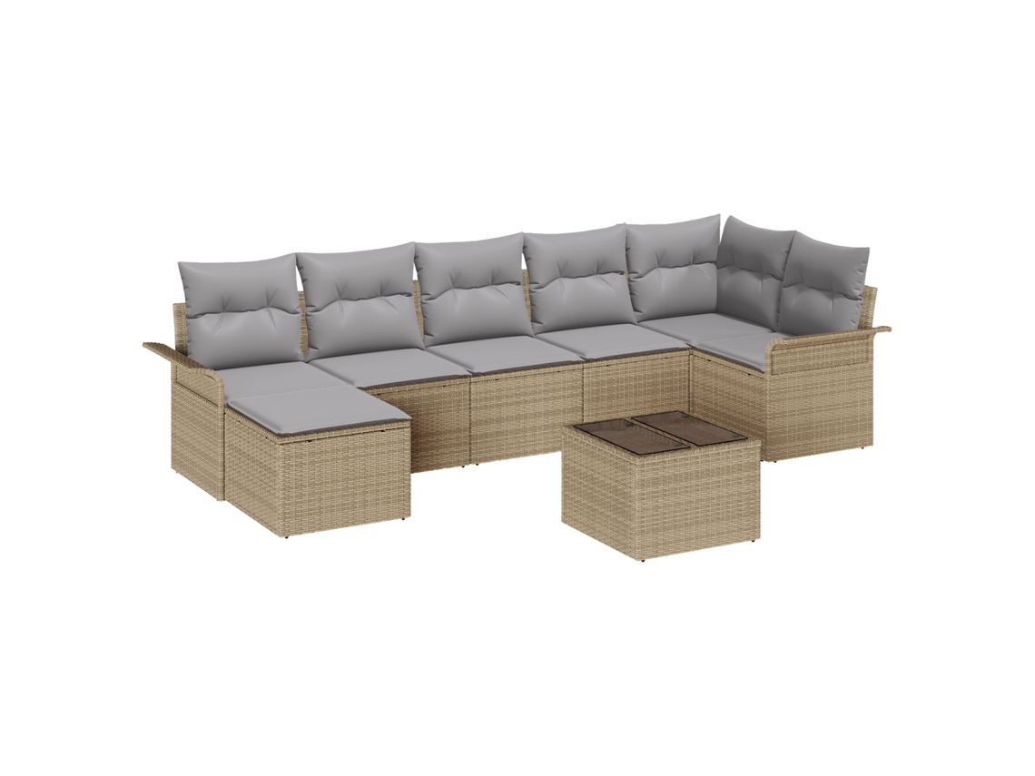 Conjunto 8 Sofá De Jardim Vidaxl Bege Vime Pe (297,5 X 132,5 X 69 Cm)