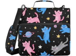 Conjunto de 3 Anéis de Massa com Estampa de Gato Espacial e Planeta, Sacolas Extras, Alça de Ombro e de Mão, Grande Capacidade, Ideal