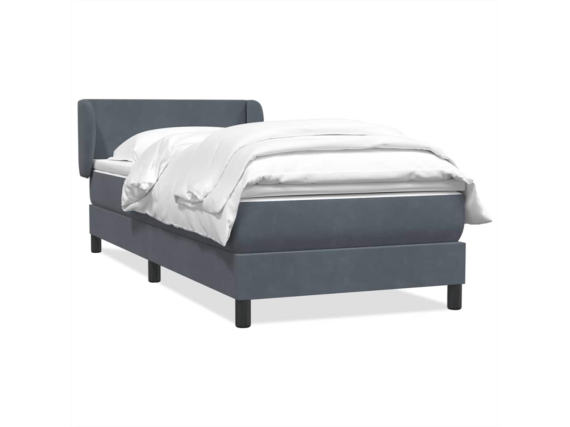 Cama Com Molas/colchão 90x220 Cm Veludo Cinzento-escuro