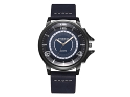 Reloj De Cuarzo Para Hombre Con Correa De Cuero Pu Estilo Casual De Negocios Dial Doble Círculo Azul