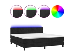 Cama Box Spring com Colchão LED Veludo Preto MAISON EXCLUSIVE (180x200 cm)
