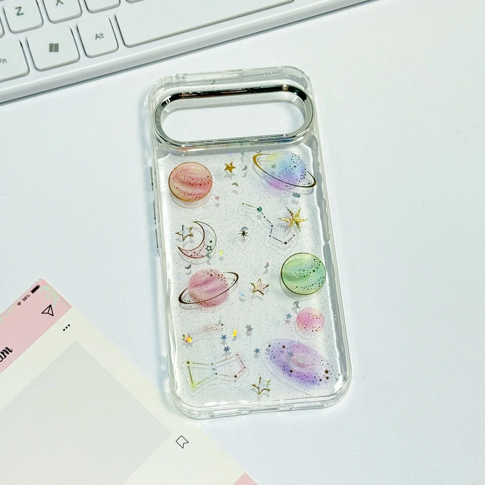 (cor Pixel 9 Pro Xl) Capa Transparente De Tpu Para Celular Com Céu Estrelado Brilhante E Planetas, Capa Protetora À Prova De Choque.