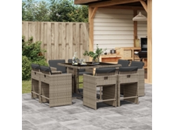 Conjunto 9 Peças Jantar P/ Jardim C/ Almofadões Vime Pe Cinza Dkd Home Decor
