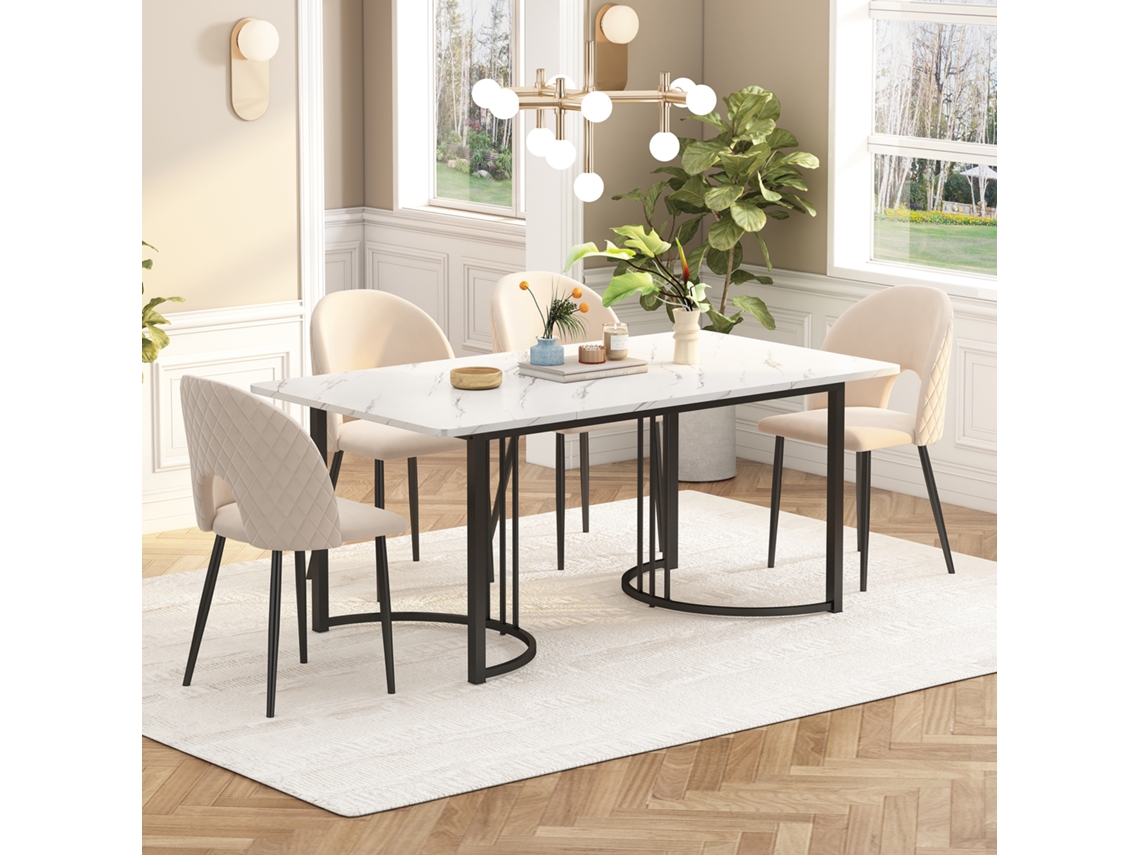 Mesa De Jantar 140 X 80 Cm (1 Peça), Mesa De Cozinha Moderna, Estrutura Em Metal, Mesa De Jantar Retangular Com Padrão Moderno Em Mármore