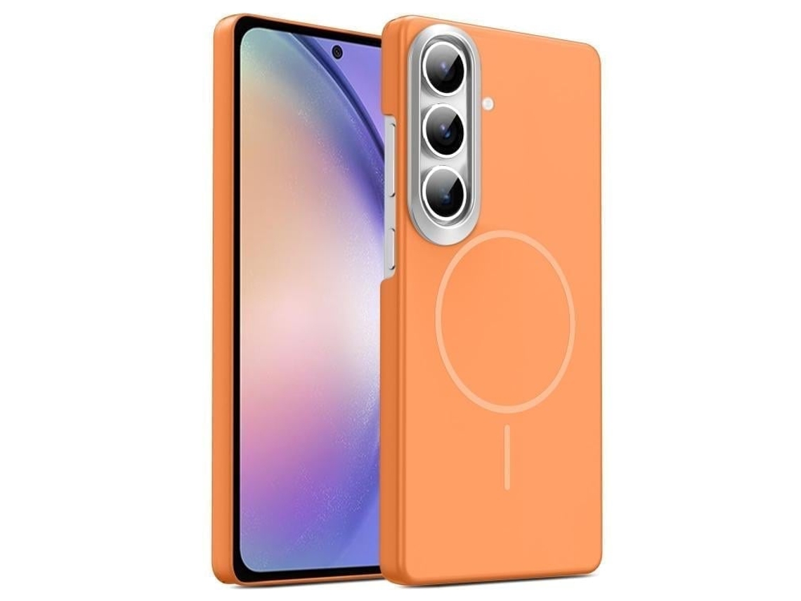 Capa Para Samsung Galaxy A54 5g Fina Circular Magsafe À Prova De Choque Dourada Em Policarbonato Laranja