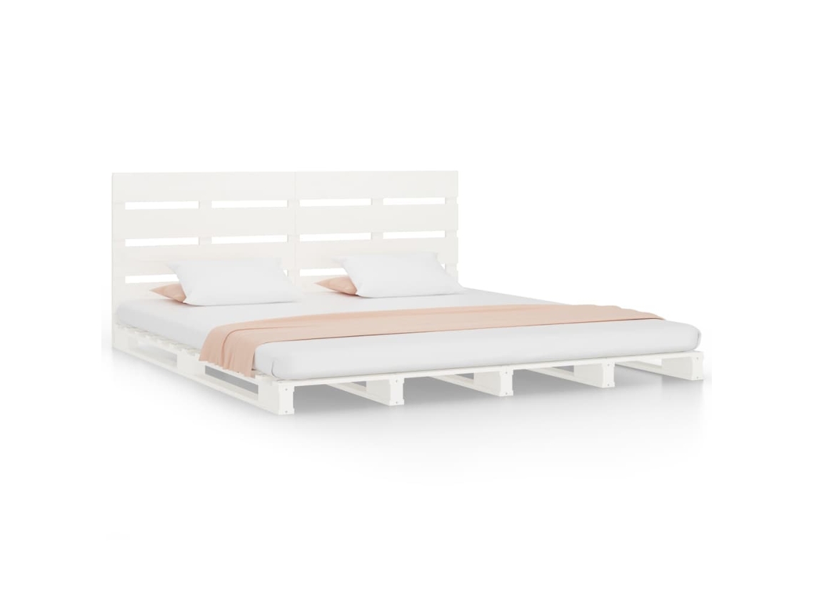 Cama Sem Colchão 140x190 cm Madeira de Pinho Maciça Branco MAISON EXCLUSIVE