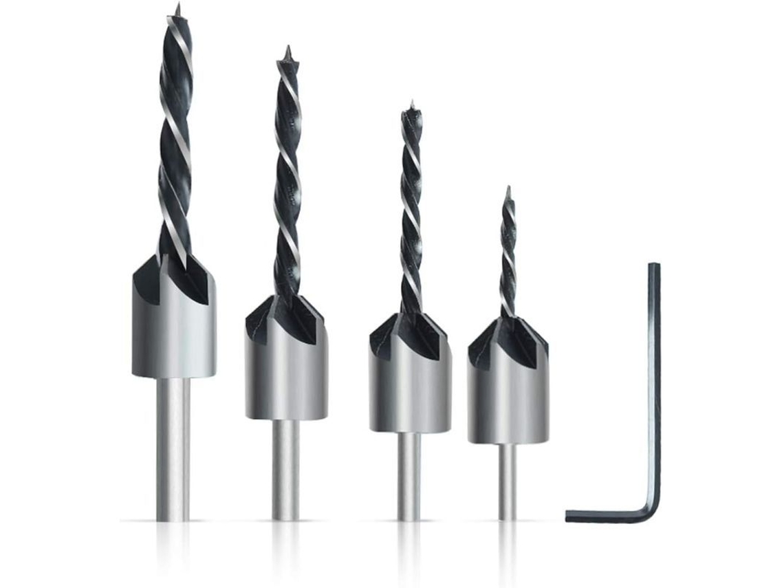 4 Brocas Tapered Hss 4241 Com Parafusos Ajustáveis E Cone 45 Aço Para Carpintaria E Ranurado De Parafusos