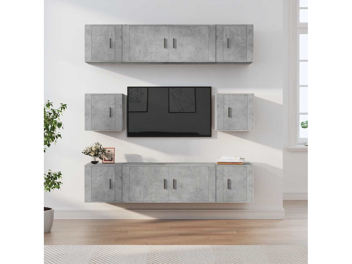 Vidaxl Conjunto Móveis De Tv 8 Pcs Madeira Processada Cinzento Cimento