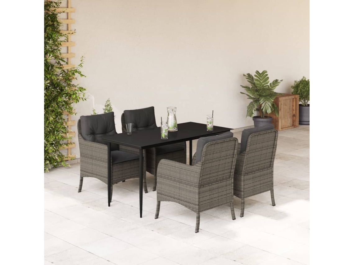 Vidaxl 5 Pcs Conjunto De Jantar P/ Jardim C/ Almofadões Vime Pe Cinza