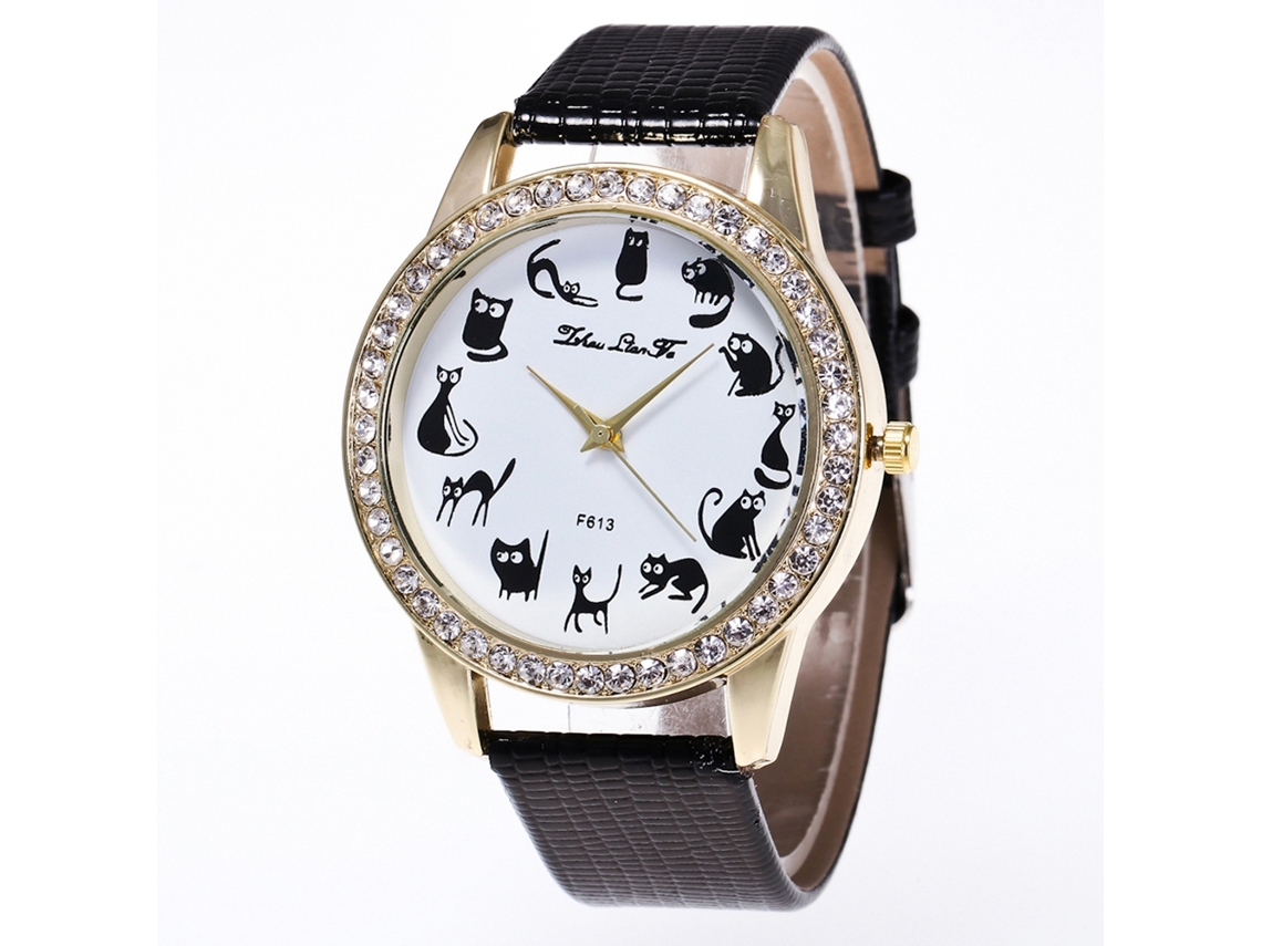 Reloj De Pulsera De Cuarzo Unisex Moda Con Correa De Pu Zhoulianfa (negro)