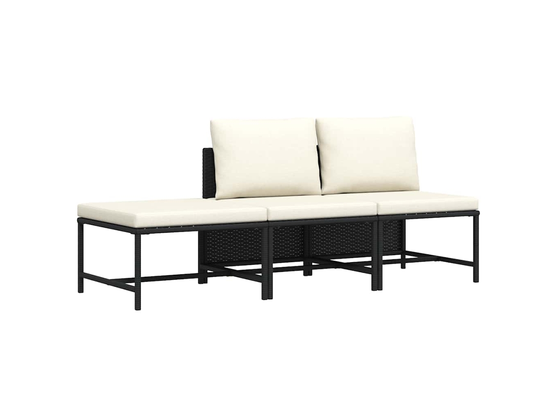 Vidaxl 3 Pcs Conjunto Sofás De Jardim Com Almofadões Vime Pe Preto