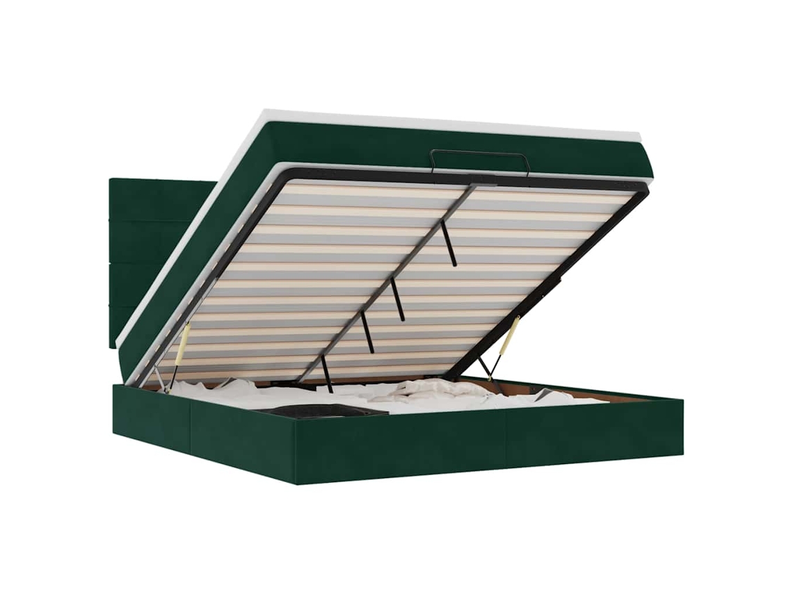 Estrutura de Cama Otomana com Colchão Verde Escuro Veludo MAISON EXCLUSIVE