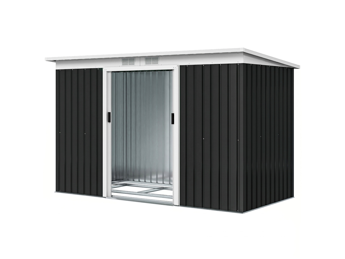 Abrigo De Jardim 280x130x172cm De Exterior De Aço Galvanizado Com Porta Corredeira E Ventilações Cinza Escuro