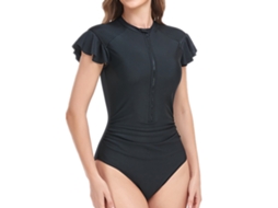 Traje de Banho Feminino Surf Zip Frente Preto Tamanho XL
