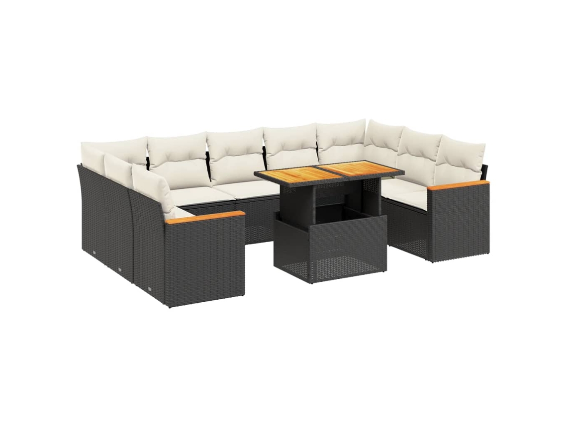 Conjunto de 11 Sofás de Jardim com Almofadões Vime Pe Preto MAISON EXCLUSIVE